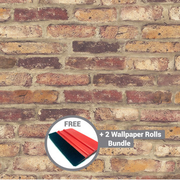 Bundle Free Pro Squeegee + 2 Rolls NextWall Faux Rustic Red Brick Wallpaper