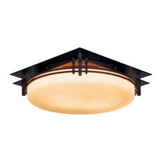 Banded Semi-Flush, Burnished Steel, Glass: Stone