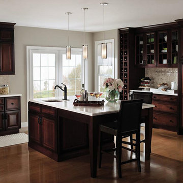 Dark Cherry Kitchen with Glass Doors