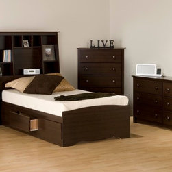 Prepac Fremont 4PC Bedroom Set with Tall Nightstands in Espresso - Bedroom Furniture Sets