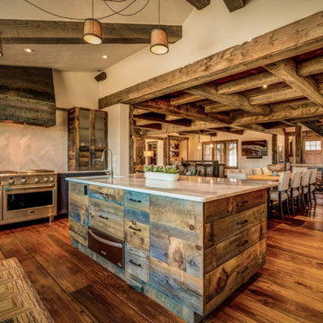 Character Hickory Plank Flooring, Kitchen with Island