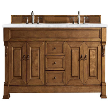 Brookfield 72" Double Vanity, Country Oak w/ 3 CM Arctic Fall Solid Surface Top