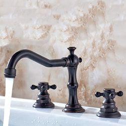 Vintage Style Oil-rubbed Bronze Finish Double Handles Brass Bathroom Sink Faucet - Bathroom Sink Faucets