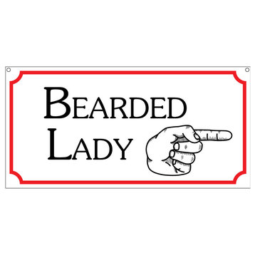 Bearded Lady With Right Arrow, Aluminum Carnival Fair Park Sign, 6"x12"