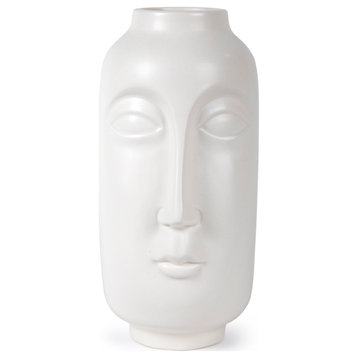 Modern & Abstract Centerpiece Ceramic Face Vase, 11.75 x 4.75 in., White
