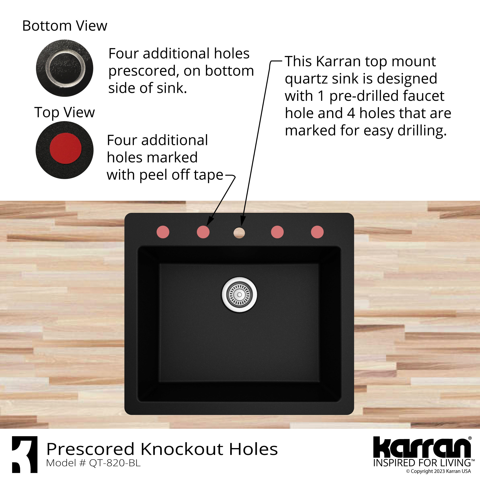 Karran QT-820 Top Mount 25" Single Bowl Quartz Kitchen Sink Kit, Concrete