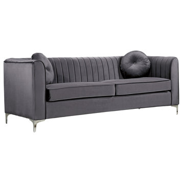 Isabelle Velvet Upholstered Sofa, Gray