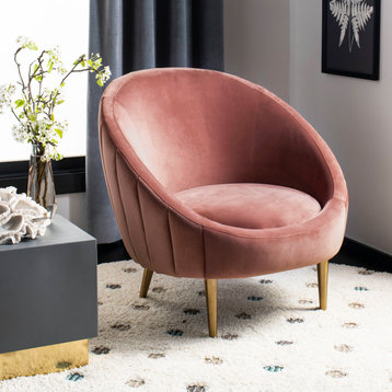 Safavieh Couture Razia Channel Tufted Tub Chair, Dusty Rose/Gold