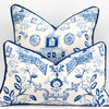Toile Linen Pillow Cover, Blue/White With Contrast Blue Cording, 12'x20"