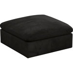 Meridian Furniture - Cozy Velvet Upholstered Overstuffed Ottoman, Black - Bring home this Cozy ottoman for a fresh new look. Embrace casual elegance with this Cozy velvet cloud-like comfort modular fiber-filled option. Handsome from all angles, this piece features soft black velvet upholstery to make it an easy fit in any room. This modular piece can be combined with other items in the Cozy collection to create a seating group of your dreams. The top on this piece is exceptionally comfortableand filled with fiber for luxury that you deserve as you rest and relax.