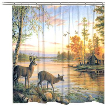 Deer on Sunet Lake Shower Curtain