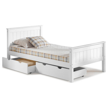 Harmony Twin Wood Platform Bed, Storage Drawers, White