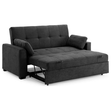 Nantucket Pull-Out Chenille Sleeper Sofa With Accent Pillows, Charcoal, Twin