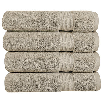 A1HC Bath Towel 4-Piece Set, 100% Ring Spun Cotton, Quick Dry, Super Soft, Plaza Taupe, 4 Piece Bath Towel (24x48)