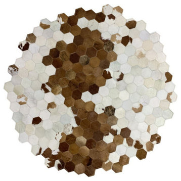 American style Round shaped diamond plaid cowhide patchwork rug, 3'11"x3'11", 1