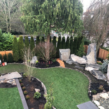 Bocce Ball Court, Pond, Granite Rocks and Dimensonal Flagstone