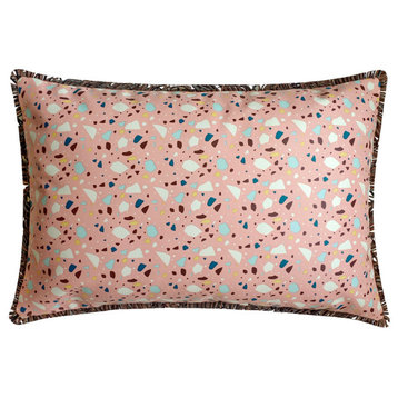 Pink Faux Leather 12"x24" Lumbar Pillow Cover, Terrazo Terrazo Fun, Pink