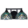 Paramount 2-Light Bath Bar, Matte Black, 7" Turquoise Cypress Art Glass