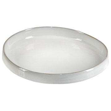 Serene Spaces Living Round White Ceramic Platter, in 2 Sizes, Large