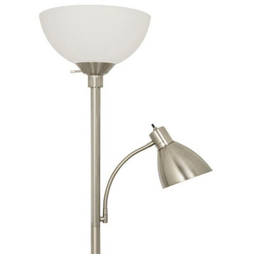 Light Accents 150W Metal Floor Lamp With Side Reading Light, Satin Nickel, Satin