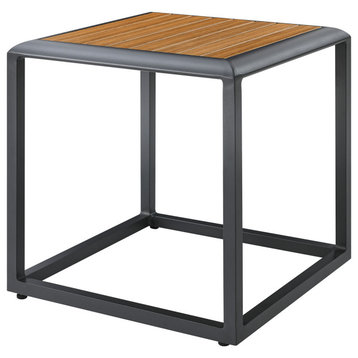 Lounge Coffee Side Table, Square, Gray Natural, Aluminum, Modern, Outdoor Patio