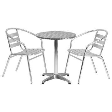 23.5" Round Aluminum Indoor Outdoor Table With 2 Slat Back Chairs