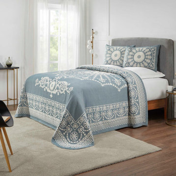 Kymbal Jacquard Lightweight Breathable Bedspread Set, Cerulean Blue, King
