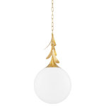 Mitzi - 1 Light Pendant, Vintage Gold Leaf - Victoria brings modern style to ceilings throughout the home. Smooth, curved lines and a mobile-inspired design add elegance and a sense of movement to the chic three-light chandelier. While delicate, petal-shaped accents in Vintage Gold Leaf elevate the familiar silhouette of the opal glossy globe pendant. The chandelier comes in a Vintage Gold Leaf or Textured Black finish and the pendant is available in two sizes. Part of our Home Ec. x Mitzi Tastemakers collection.