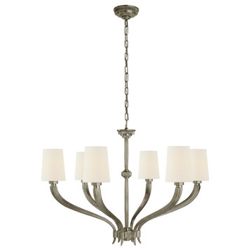 Ruhlmann Large Chandelier in Antique Nickel with Linen Shades