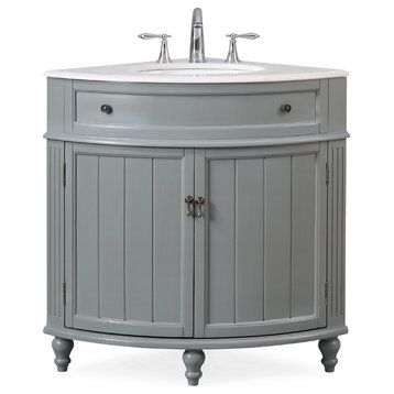 24 Inch Triadsville Grey Corner Design Bathroom Vanity With Quartz Top