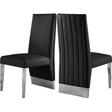 The Cairo Dining Chair, Set of 2, Black Vegan Leather, Chrome Legs