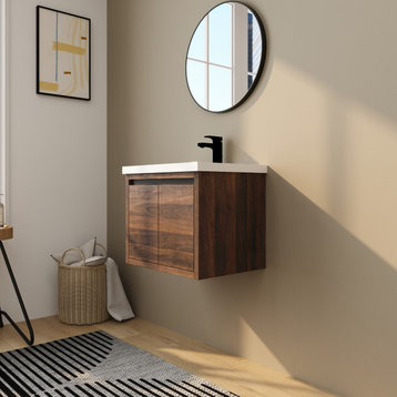 BNK Single Sink Bathroom Vanity,Wall Mounting 24 Inch,24 X 18, California  Walnut