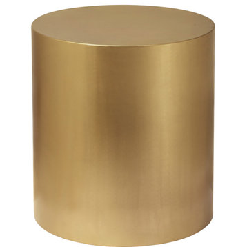 Cylinder Round Durable Metal End Table, Brushed Gold