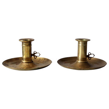 Consigned, Antique Brass Push Up Candleholders Pair