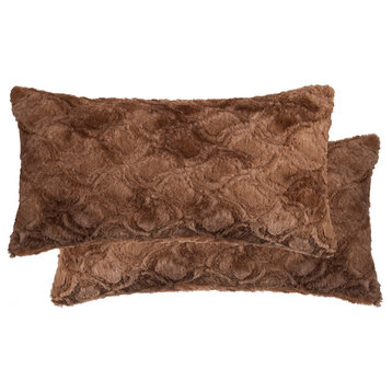 2-Pack Belton Faux Fur Pillow 12"x20", Brown Mink