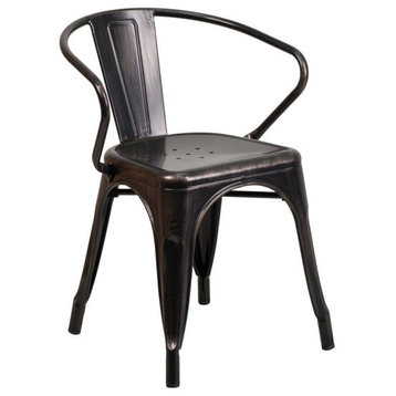 Bowery Hill Metal Stackable Dining Arm Chair in Black and Antique Gold