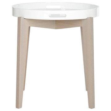 Melba Mid Century Lacquer Tray Top Side Table, White/Gray