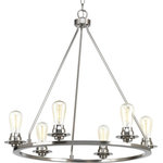 Progress Lighting - Debut 6-Light Chandelier - A new category of vintage modern fixtures takes center stage. Delicate details and warm finish options, including Graphite and Brushed Nickel, create statement making focal pieces for a variety of interiors. Debut provides a fitting stage to feature nostalgic, vintage lamps. Glass accessory shades in clear or frosted seeded finishes are available to complement traditional incandescent or energy efficient lamps.
