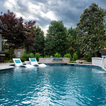Residential Pool, Raised Spa and Raised Wall with Fire Bowels-Kernersville, NC