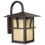 Sea Gull - Sea Gull Medford Lakes 1-Light Outdoor Wall Lantern 88882-51, Statuary Bronze - The Medford Lakes outdoor lighting collection by Sea Gull Lighting is Arts and Crafts inspired with simple organic lines, yet big on style with linear design details, contrasted with sweeping arches which demonstrates a subtle Asian influence as well. The Etched Hammered Glass with Light Amber Tint creates a warm glow and beautifully complements the Statuary Bronze finish.