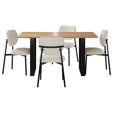 GDF Studio Modern 5-Piece Dining Set, Upholstered Chairs & Solid Wood Table, Beige/Black/Natural
