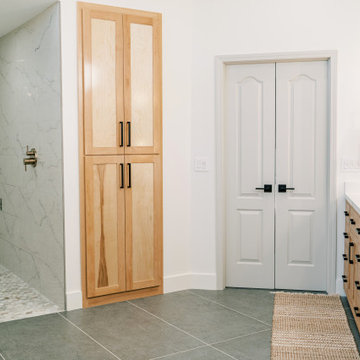 Warm Modern Primary Bathroom Remodel in Olathe