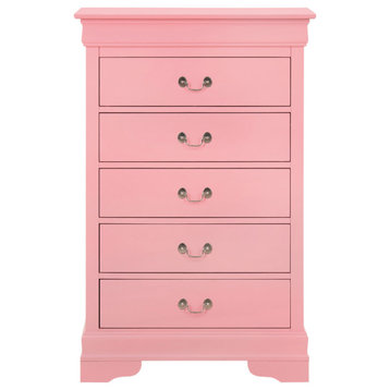 Louis Phillipe II Pink 5 Drawer Chest of Drawers