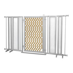 Fusion Gates - Fusion Gate with Gold Lattice Design, Satin Nickel, 65"-71.4" - Dog Gates