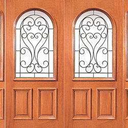 Prehung Mahogany Radius Lite Exterior Double Door Two Sidelites - Front Doors