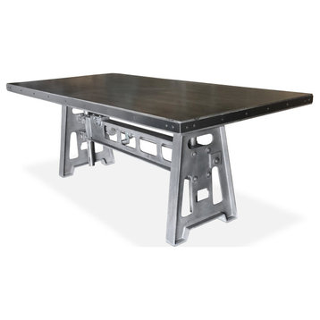 Industrial Dining Table - Cast Iron Base - Adjustable Height Crank - Gray Top