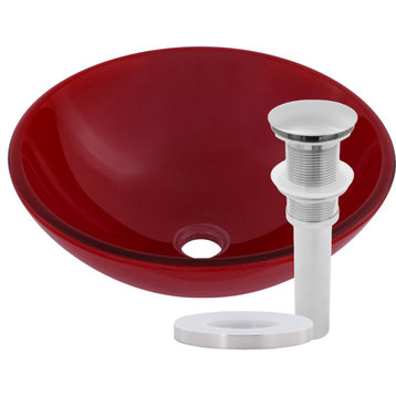 Rosso Solid Red Double Layer Tempered Glass Bath Sink and Drain, Brushed Nickel