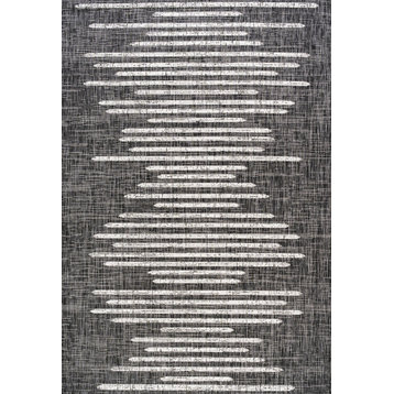 Zolak Berber Stripe Indoor/Outdoor Rug, Black/Ivory, 5'x8'