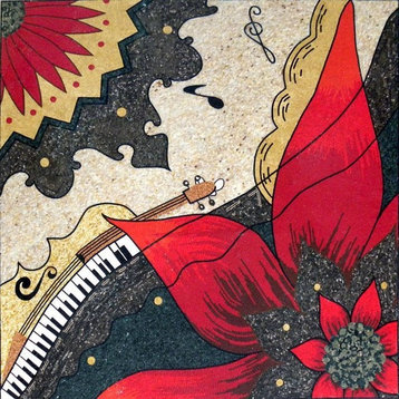 Mosaic Tile Art, Poinsettia Floral, 39"x39"