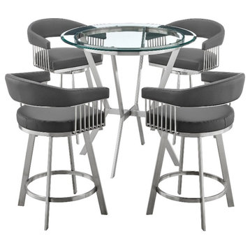 Armen Living Naomi and Chelsea 5-Piece Stainless Steel Dining Set in Gray/Silver